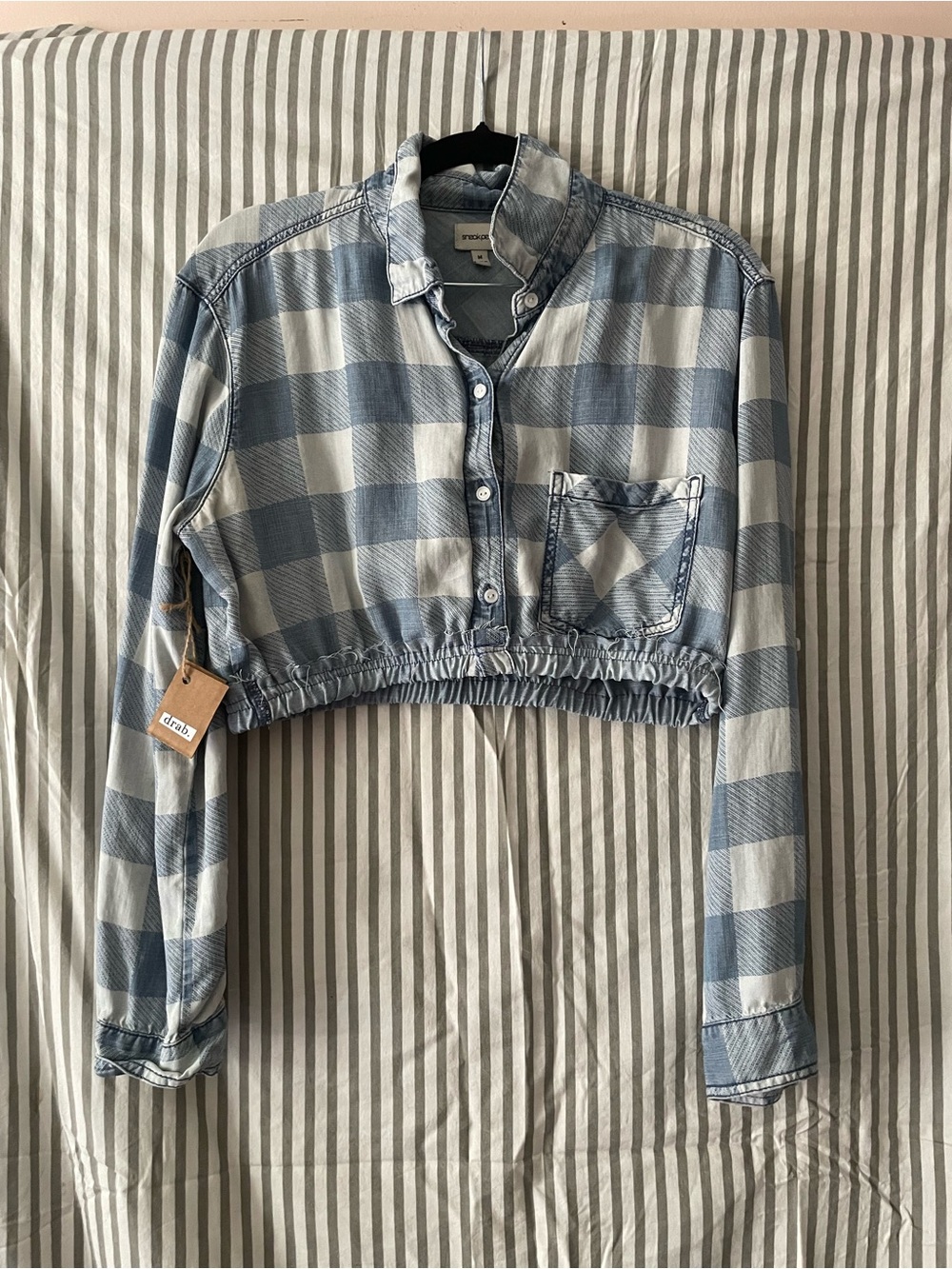 Blue Buffalo Plaid Long Sleeve Crop Top